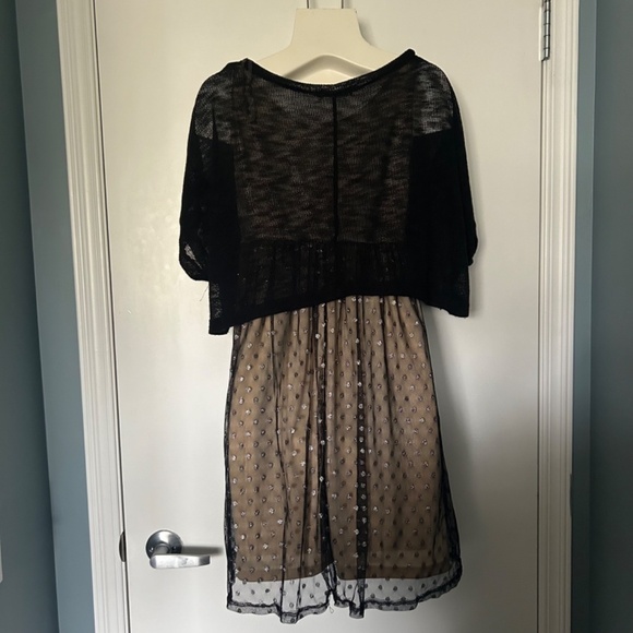 LUSH Black & Nude Dress with Metallic Polkadot Details - Picture 3 of 13